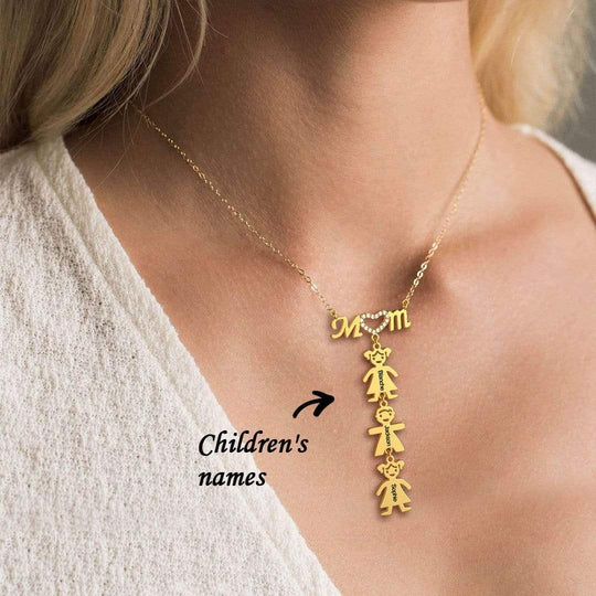 Christmas Gift Personalised Inlay Mom Necklace With Kids Charm Mom Necklace MelodyNecklace