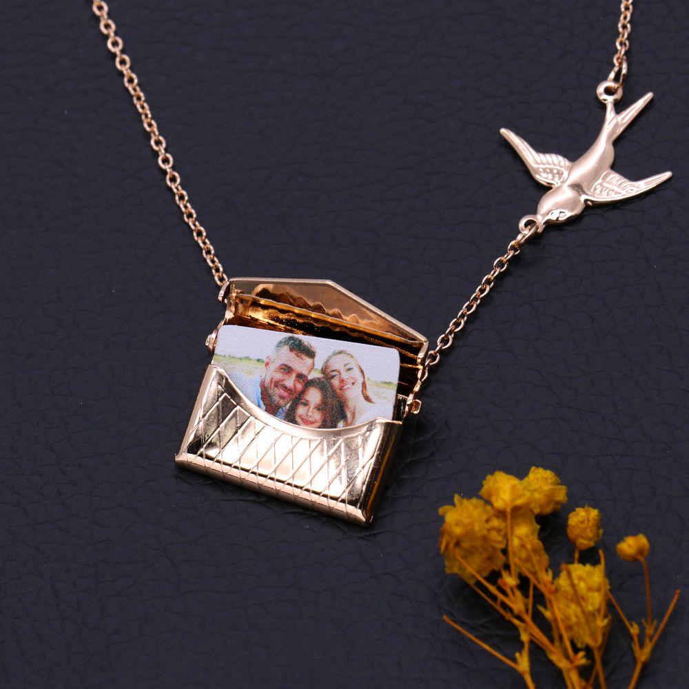 Christmas Gift Personalised Photo Envelope Necklace with Bird Gold Necklace MelodyNecklace