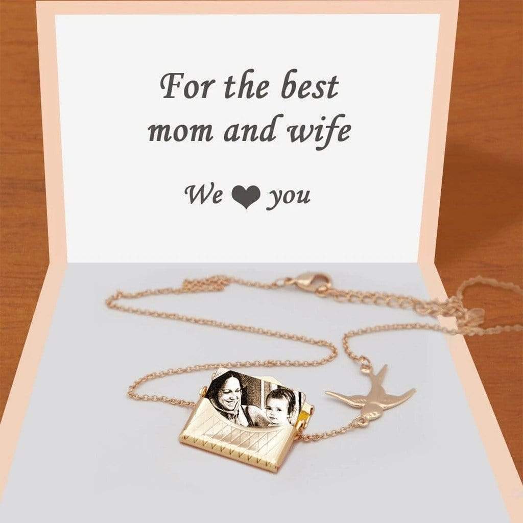 Christmas Gift Personalised Photo Envelope Necklace with Bird Necklace MelodyNecklace