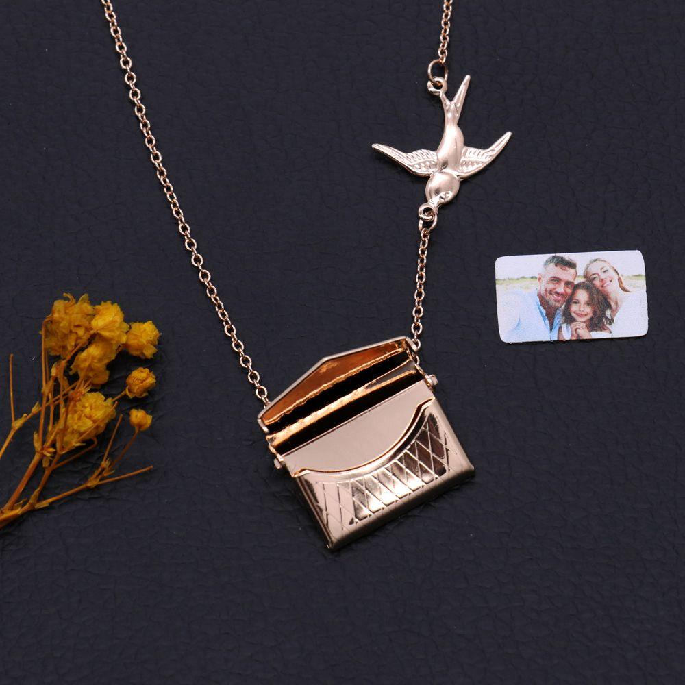 Christmas Gift Personalised Photo Envelope Necklace with Bird Necklace MelodyNecklace