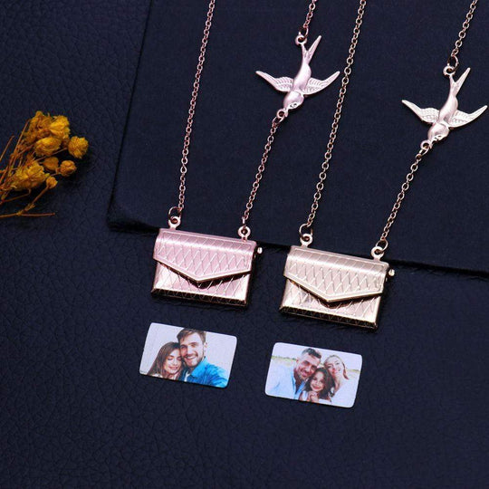 Christmas Gift Personalised Photo Envelope Necklace with Bird Necklace MelodyNecklace