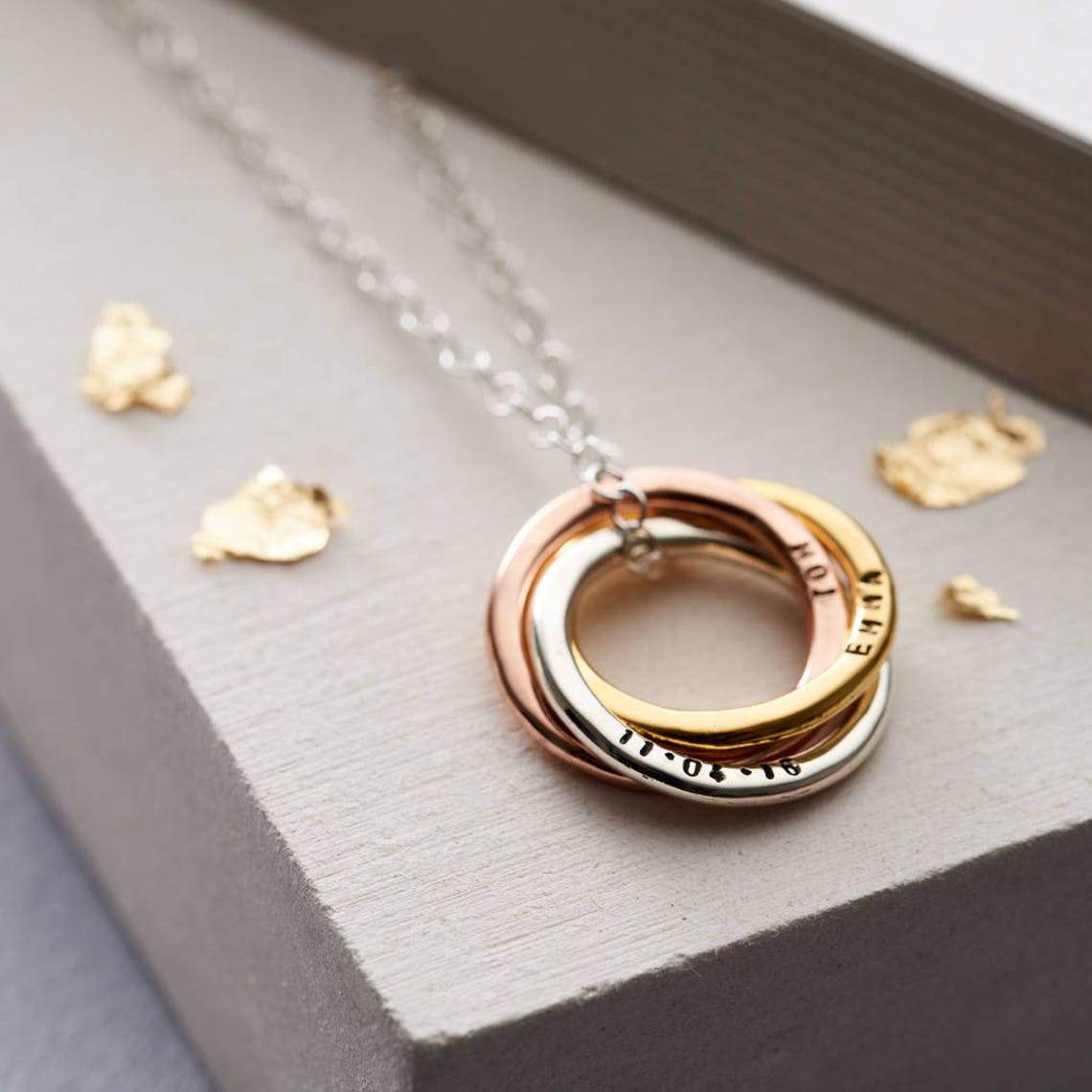 Personalized 3 Mixed Russian Rings Necklace – Melody Necklace
