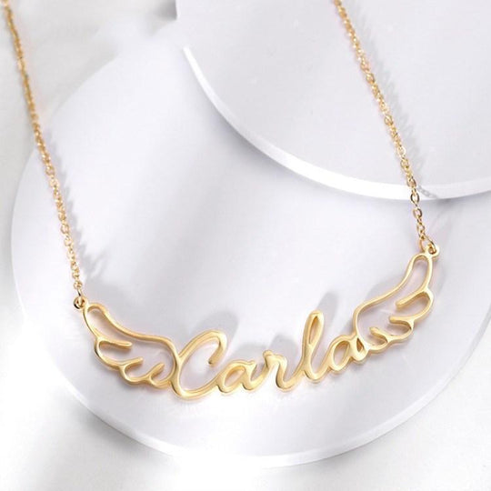 Christmas Gift Personalized Angel Wings Name Necklace Sparkling Necklace MelodyNecklace