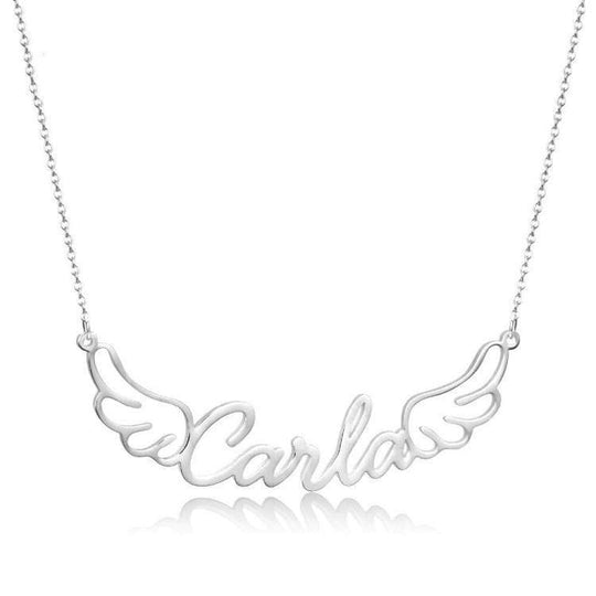 Christmas Gift Personalized Angel Wings Name Necklace Stainless Steel / Silver Sparkling Necklace MelodyNecklace