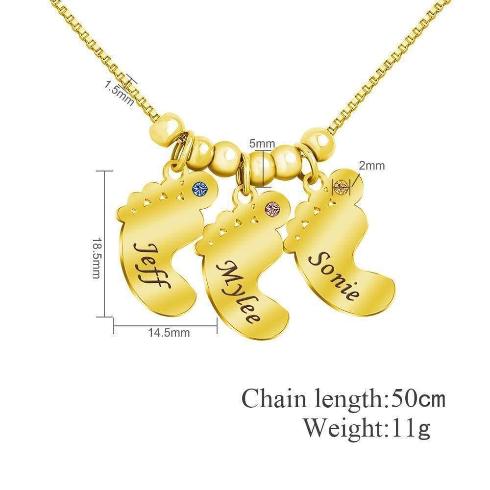 Christmas Gift Personalized Baby Feet Pendant Birthstone Necklace with Names Mom Necklace MelodyNecklace