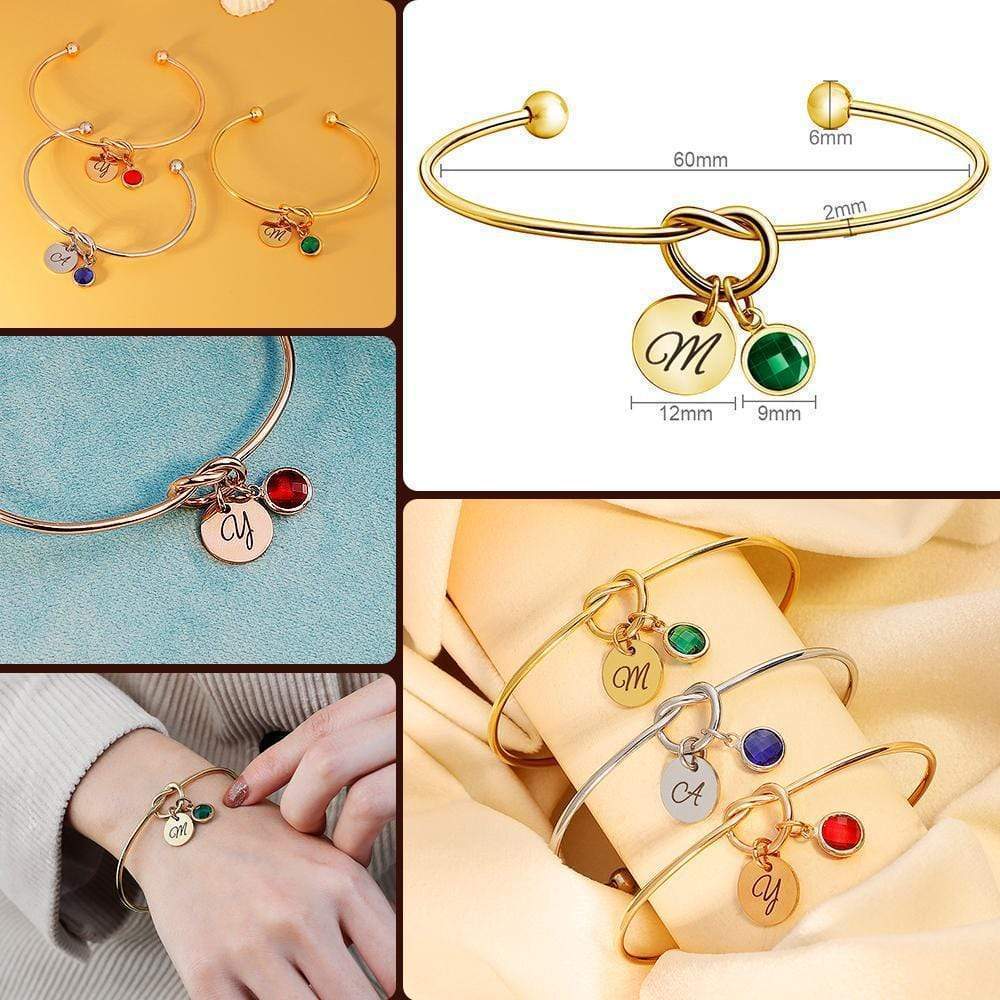 Christmas Gift Personalized Birthstone and Initial Bangle Bracelet For Woman GG