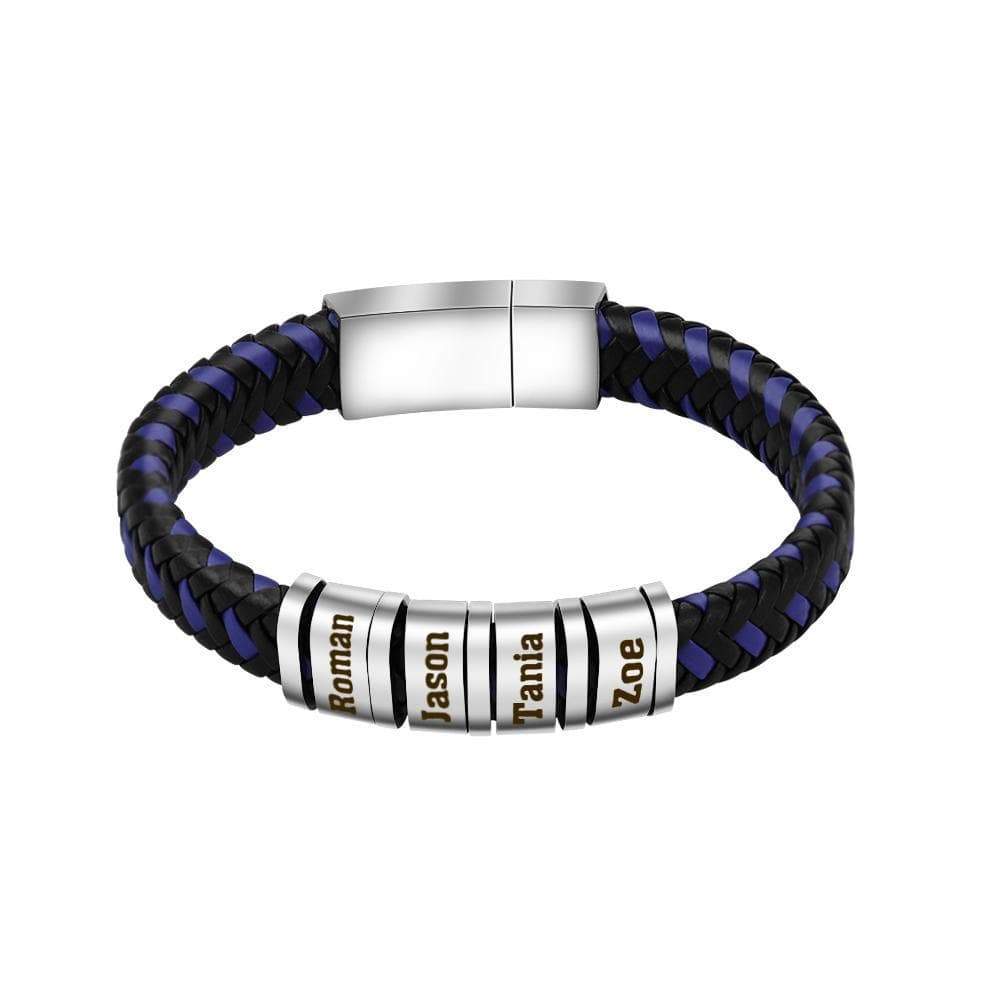 Christmas Gift Personalized Blue and Black Braided Leather Bracelet with custom beads Silver Plated Bracelet For Man MelodyNecklace