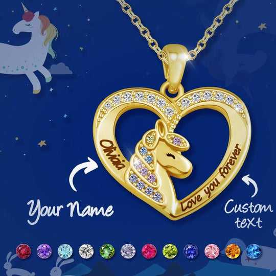 Christmas GIft Personalized Diamond Unicorn Heart Necklace Necklace for girl MelodyNecklace