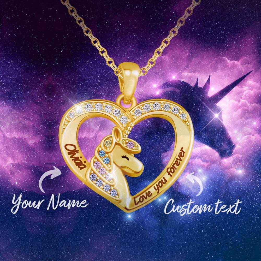 Christmas GIft Personalized Diamond Unicorn Heart Necklace Necklace for girl MelodyNecklace