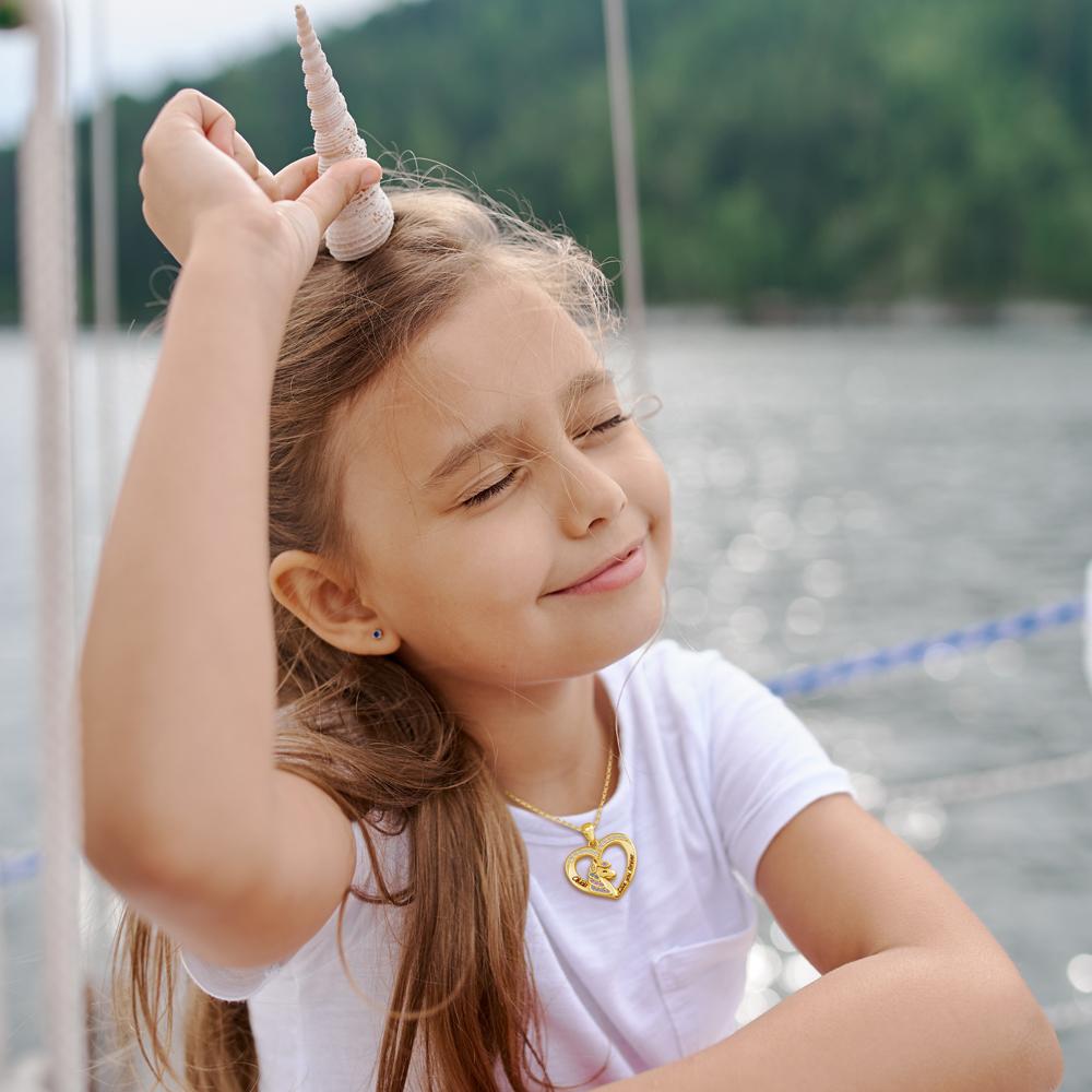 Christmas GIft Personalized Diamond Unicorn Heart Necklace Necklace for girl MelodyNecklace