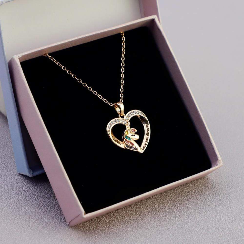 Christmas GIft Personalized Diamond Unicorn Heart Necklace Necklace for girl MelodyNecklace