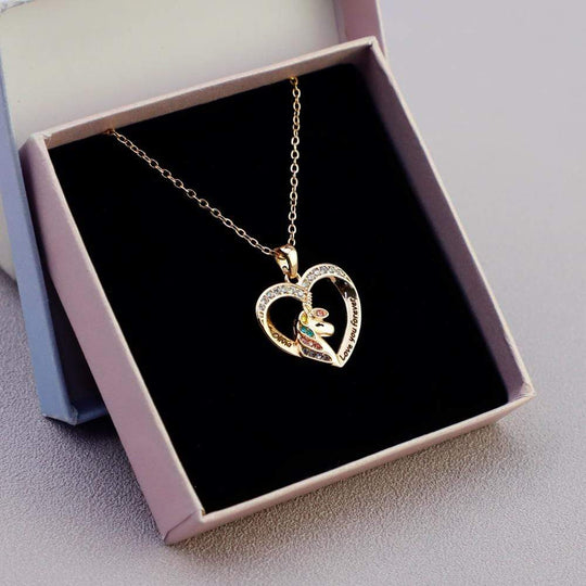 Christmas GIft Personalized Diamond Unicorn Heart Necklace Necklace for girl MelodyNecklace