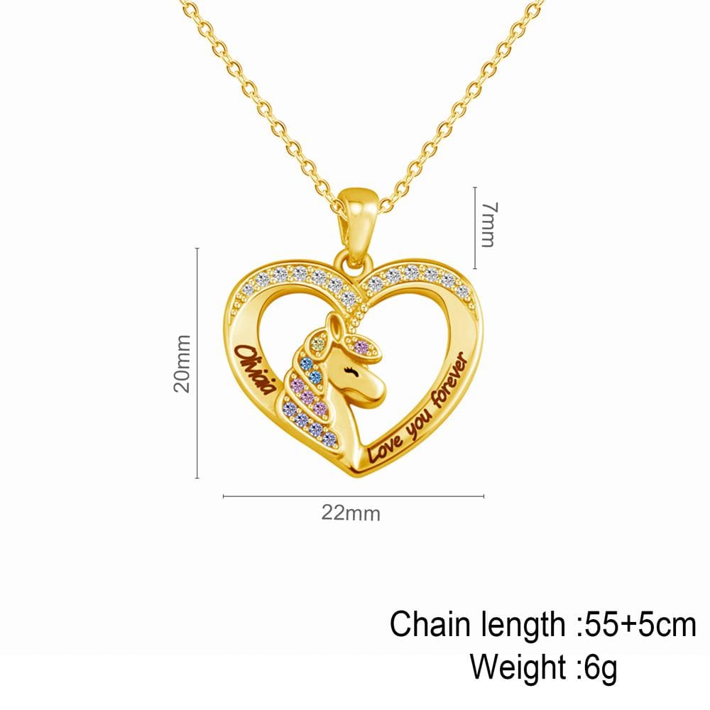 Christmas GIft Personalized Diamond Unicorn Heart Necklace Necklace for girl MelodyNecklace