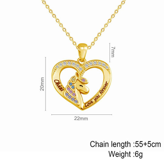 Christmas GIft Personalized Diamond Unicorn Heart Necklace Necklace for girl MelodyNecklace