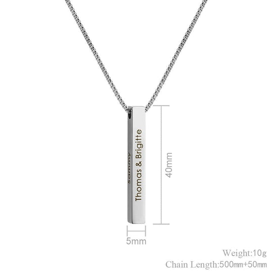 Christmas Gift Personalized Engraved 3D Bar Necklace Mom Necklace MelodyNecklace