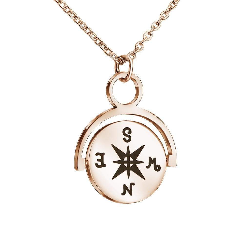 Christmas Gift Personalized Engraving Rotating Compass Necklace Rose gold Necklace MelodyNecklace