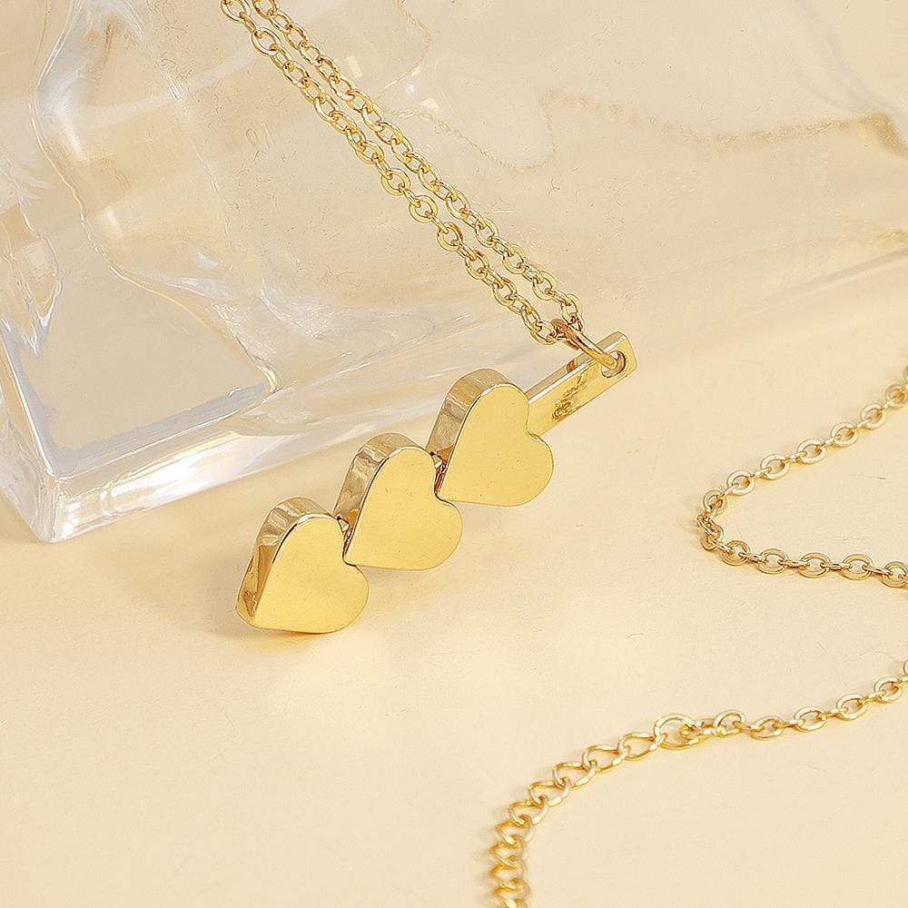 Christmas Gift Personalized Family Names With Three Hearts Pendant Necklace-Free engraving Gold Mom Necklace MelodyNecklace