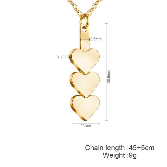 Christmas Gift Personalized Family Names With Three Hearts Pendant Necklace-Free engraving Gold Mom Necklace MelodyNecklace