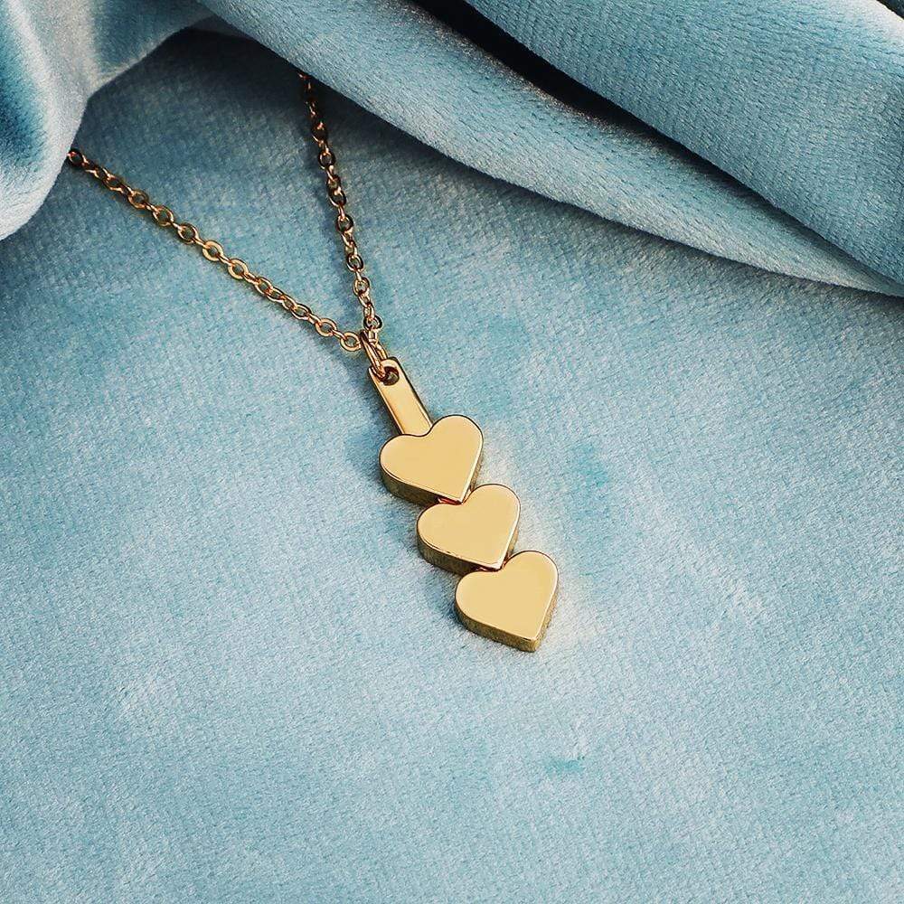 Christmas Gift Personalized Family Names With Three Hearts Pendant Necklace-Free engraving Gold Mom Necklace MelodyNecklace