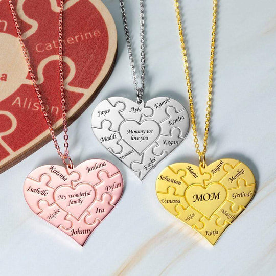 Christmas Gift Personalized Heart family Puzzle Necklace Mom Necklace MelodyNecklace