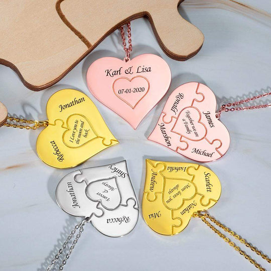 Christmas Gift Personalized Heart family Puzzle Necklace Mom Necklace MelodyNecklace