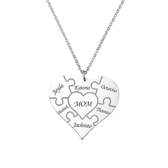 Christmas Gift Personalized Heart family Puzzle Necklace Mom Necklace MelodyNecklace