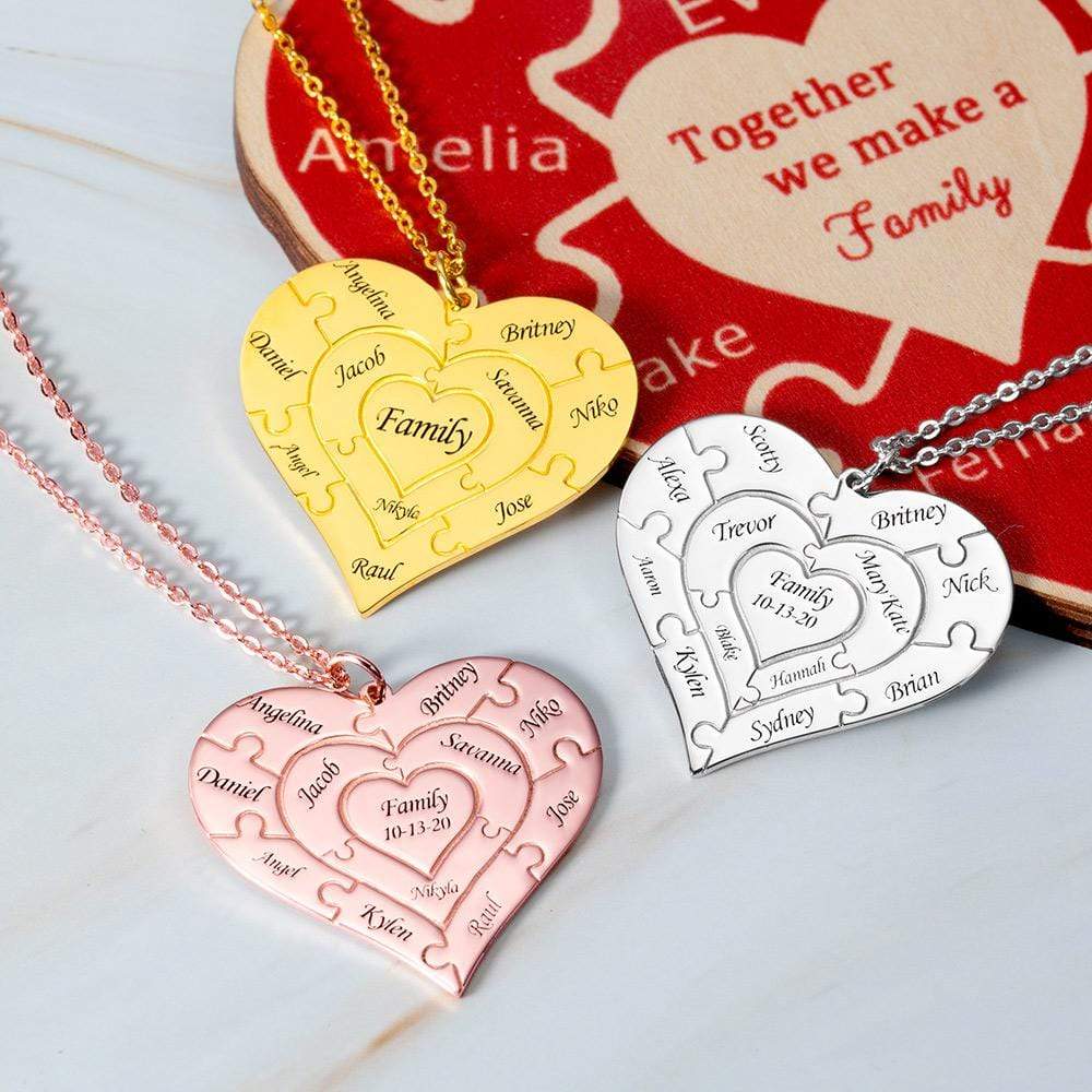 Christmas Gift Personalized Heart family Puzzle Necklace Mom Necklace MelodyNecklace