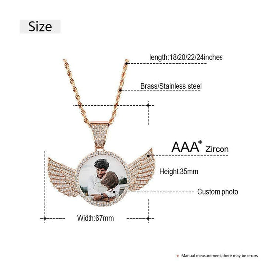 Christmas Gift Personalized Jewelry Photo Pendant Necklace with Angel Wing Necklace for man MelodyNecklace