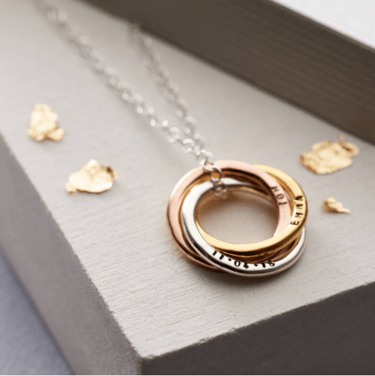 Christmas Gift Personalized Mixed Russian Ring Necklace Gold+Silver+Rose gold Mom Necklace MelodyNecklace