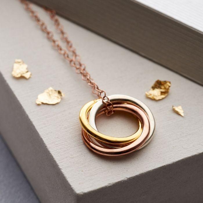 Personalized 3 Mixed Russian Rings Necklace – Melody Necklace