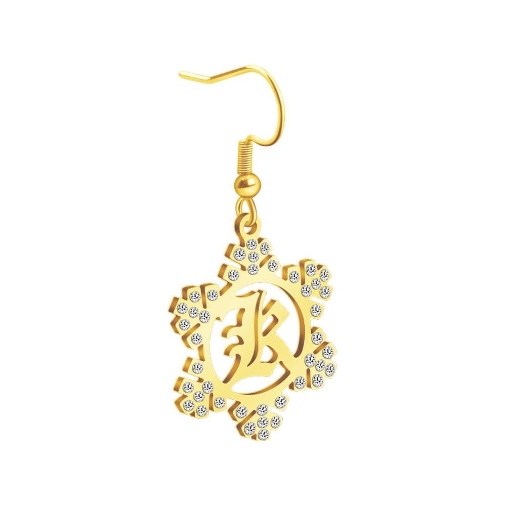 Christmas Gift Snowflake Initial Earring Earring MelodyNecklace