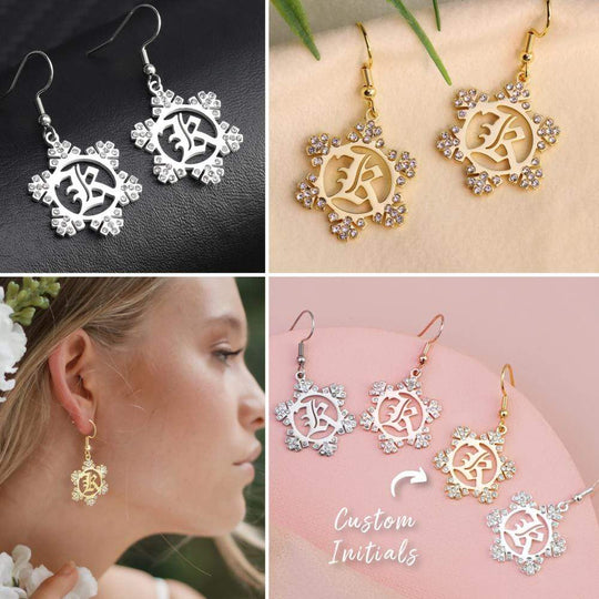 Christmas Gift Snowflake Initial Earring Earring MelodyNecklace