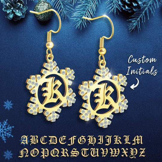 Christmas Gift Snowflake Initial Earring Earring MelodyNecklace