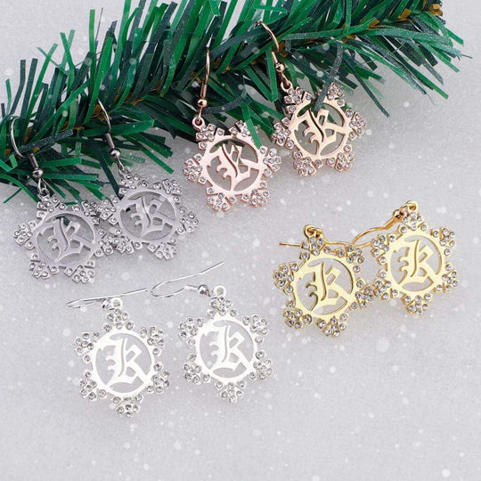 Christmas Gift Snowflake Initial Earring Earring MelodyNecklace