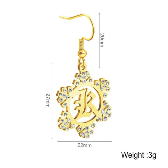 Christmas Gift Snowflake Initial Earring Earring MelodyNecklace