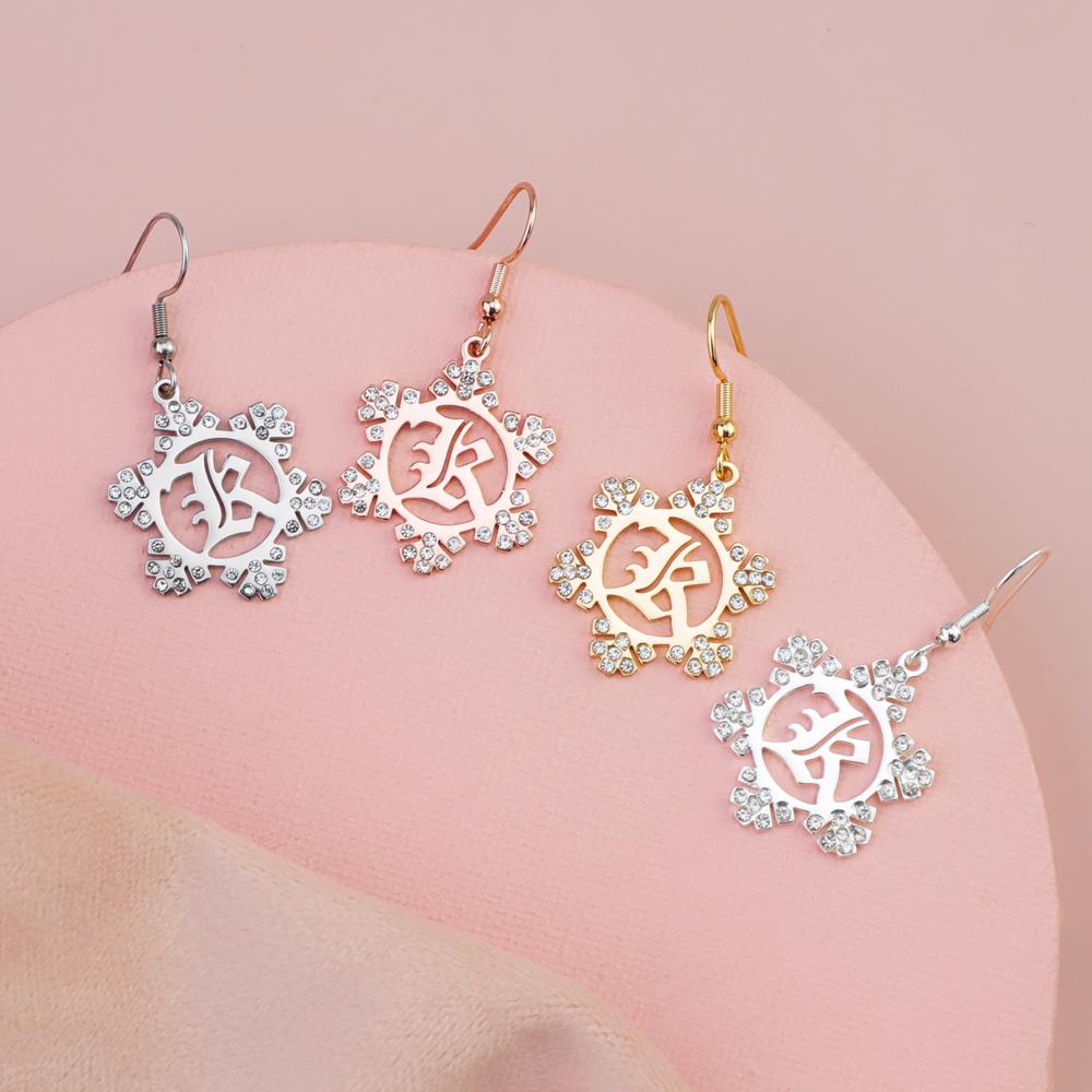 Christmas Gift Snowflake Initial Earring Earring MelodyNecklace