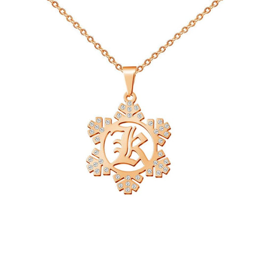 Christmas Gift Snowflake Initial Necklace Stainless steel / Rose Gold Sparkling Necklace MelodyNecklace