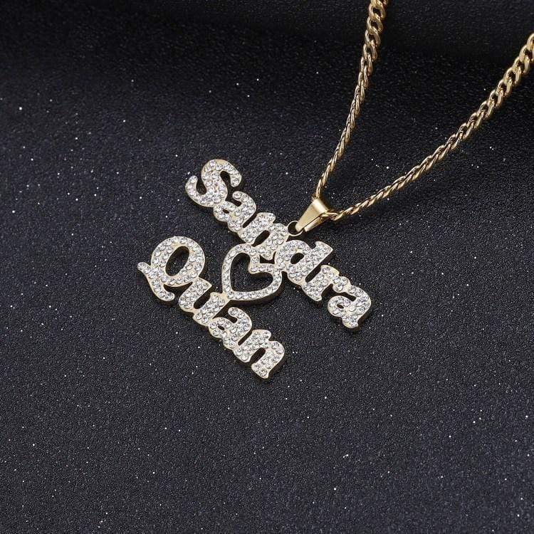 Christmas Gift Sparkling Diamond Double Name Necklace Sparkling Necklace MelodyNecklace