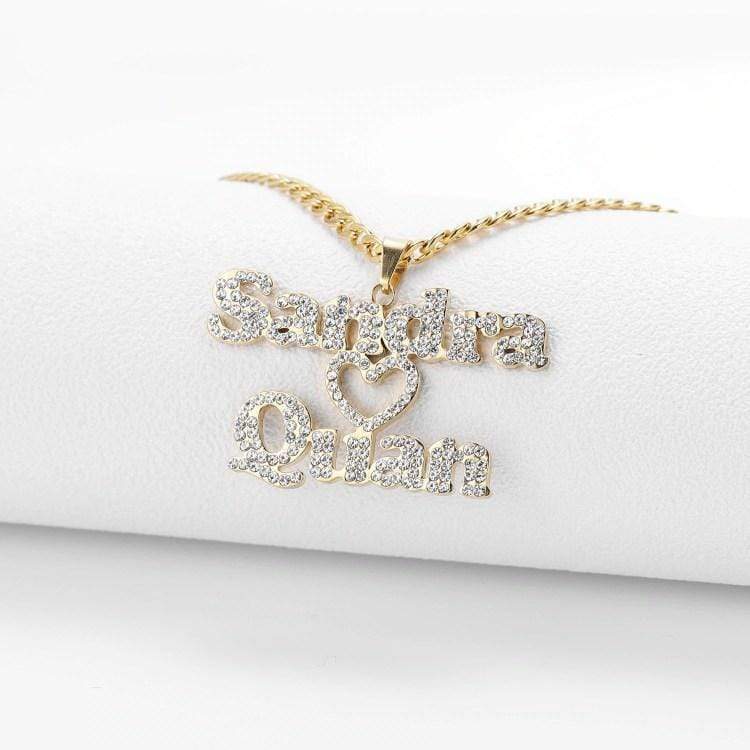 Christmas Gift Sparkling Diamond Double Name Necklace Sparkling Necklace MelodyNecklace