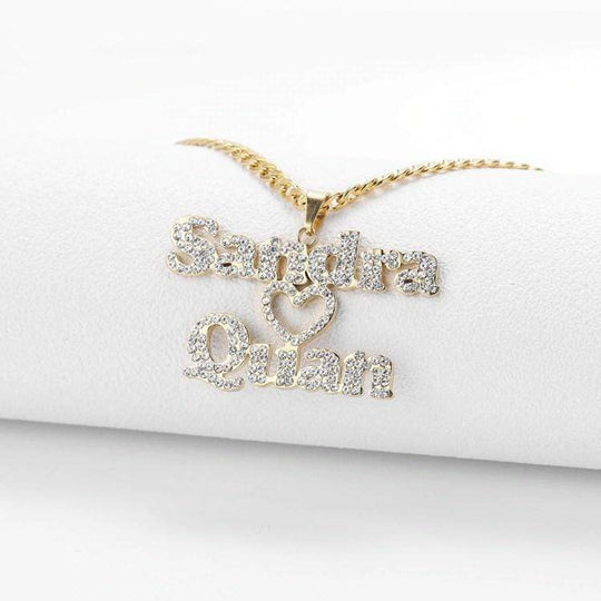 Christmas Gift Sparkling Diamond Double Name Necklace Sparkling Necklace MelodyNecklace