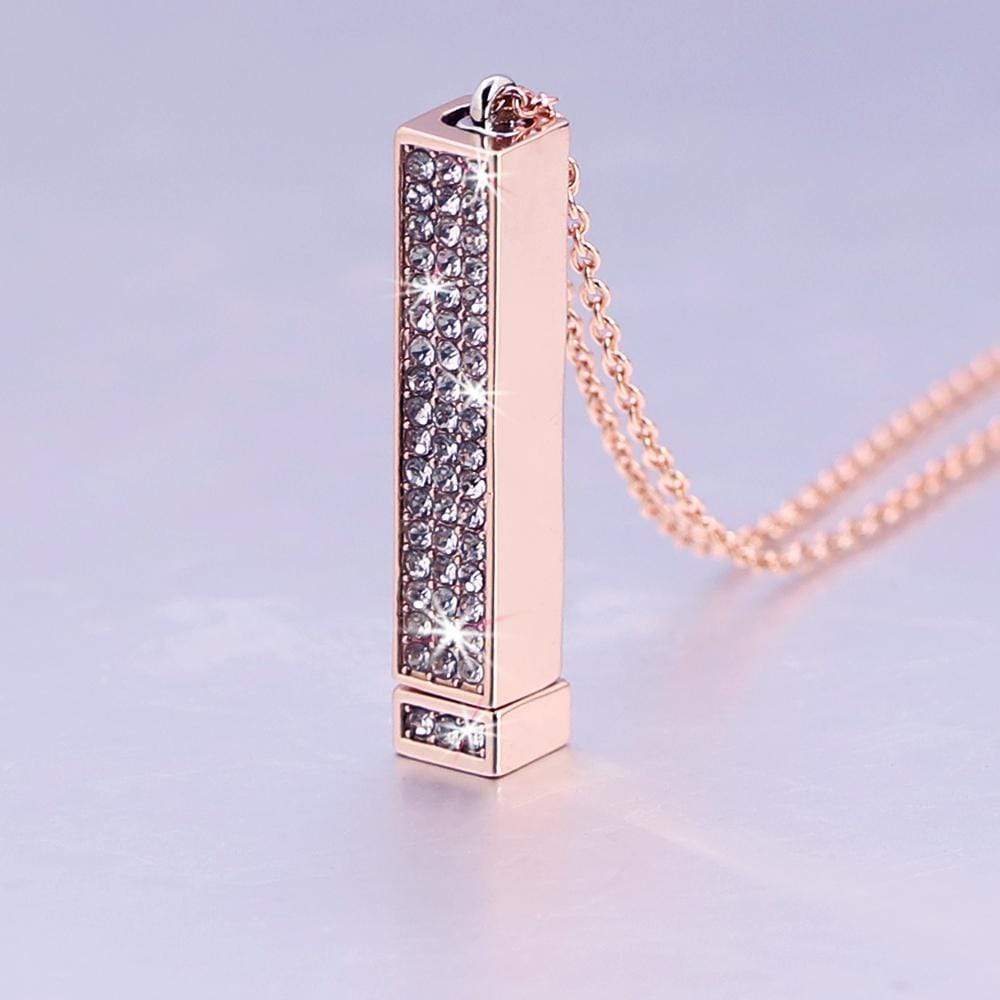 Christmas Gift Sparkling Diamond Personalized Bar Necklace With Engraved Secret Message Rose gold Sparkling Necklace MelodyNecklace