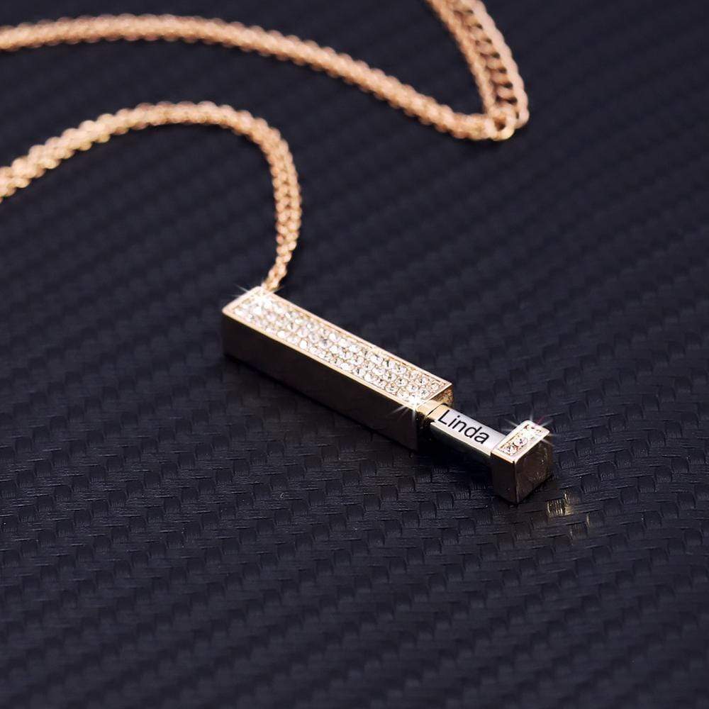 Christmas Gift Sparkling Diamond Personalized Bar Necklace With Engraved Secret Message Rose gold Sparkling Necklace MelodyNecklace