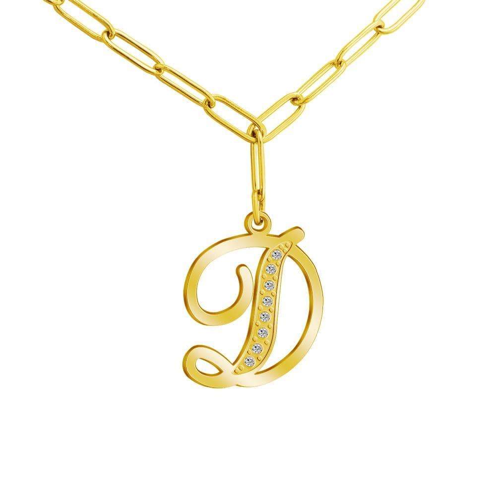 Christmas Gift Sparkling Letters A-Z Silver & Gold Diamond Pendant Gold / D Sparkling Necklace MelodyNecklace