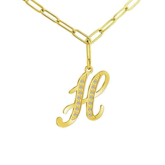 Christmas Gift Sparkling Letters A-Z Silver & Gold Diamond Pendant Gold / H Sparkling Necklace MelodyNecklace