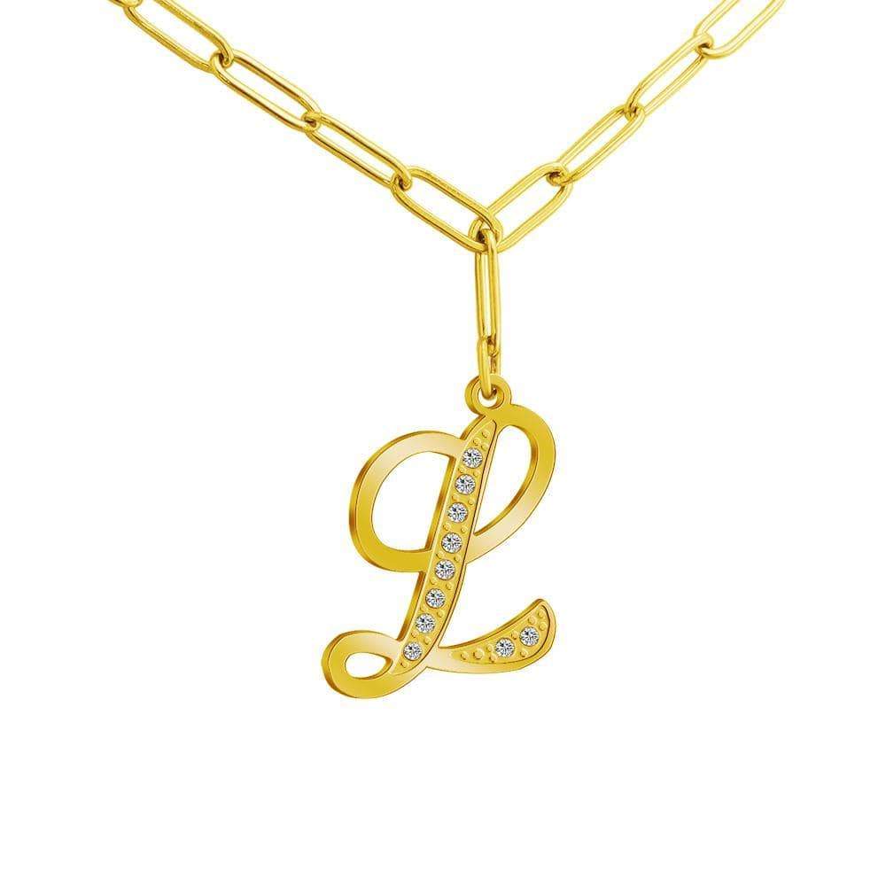 Christmas Gift Sparkling Letters A-Z Silver & Gold Diamond Pendant Gold / L Sparkling Necklace MelodyNecklace