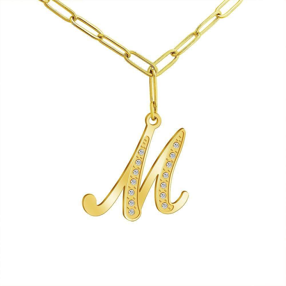 Christmas Gift Sparkling Letters A-Z Silver & Gold Diamond Pendant Gold / M Sparkling Necklace MelodyNecklace