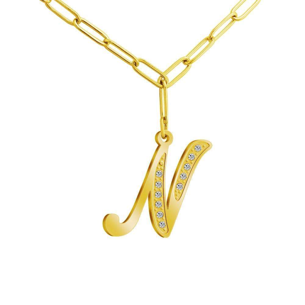 Christmas Gift Sparkling Letters A-Z Silver & Gold Diamond Pendant Gold / N Sparkling Necklace MelodyNecklace