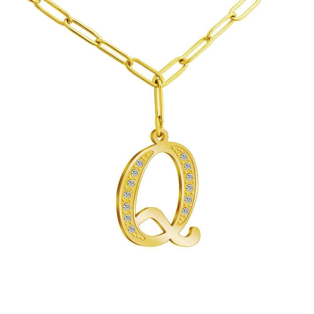 Christmas Gift Sparkling Letters A-Z Silver & Gold Diamond Pendant Gold / Q Sparkling Necklace MelodyNecklace