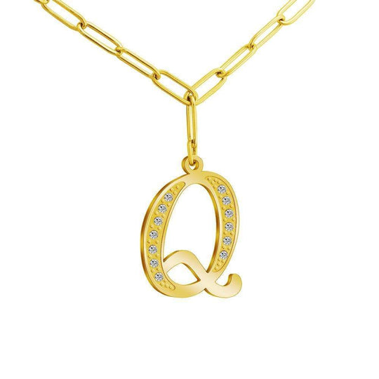 Christmas Gift Sparkling Letters A-Z Silver & Gold Diamond Pendant Gold / Q Sparkling Necklace MelodyNecklace