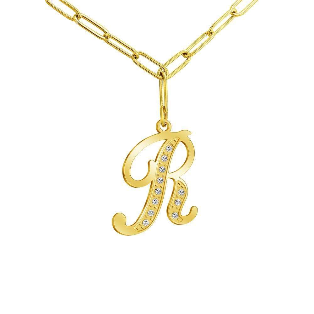 Christmas Gift Sparkling Letters A-Z Silver & Gold Diamond Pendant Gold / R Sparkling Necklace MelodyNecklace